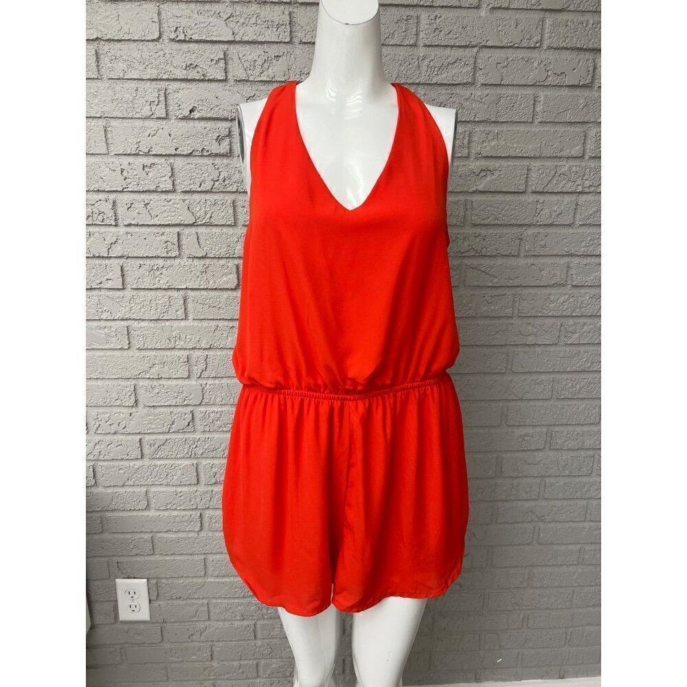 One Clothing Women Orange V Neck Chiffon Romper Size XL